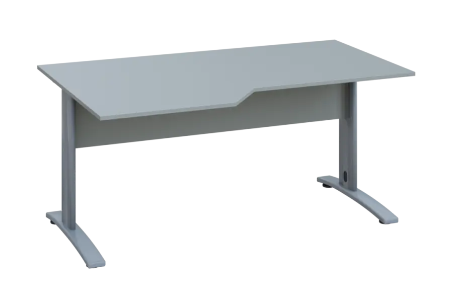 EZK 28 - 166 stůl kancelářský, rohový, levý, kovová podnož stříbrná, deska 25 mm, široký 1600 mm, šedá